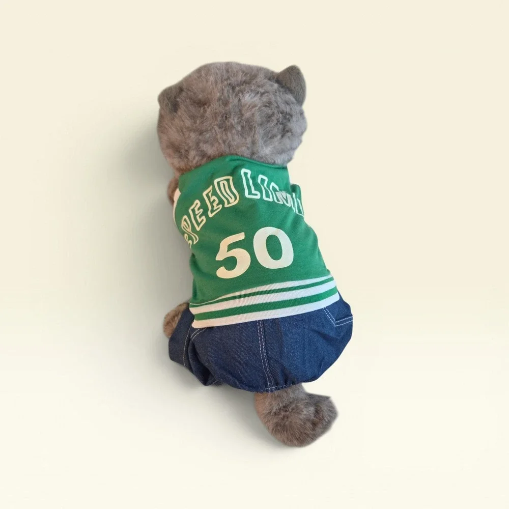 Green Varsity Jacket Denim Pet Jumpsuit Speed Limit 50 Dog‎ Cat Clothes XL